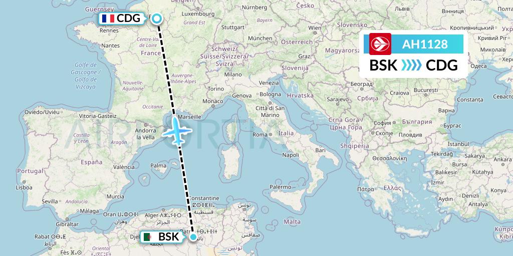 AH1128 Air Algerie Flight Map: Biskra to Paris