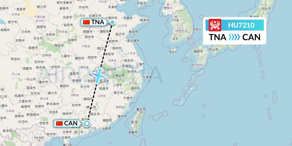 HU7210 Hainan Airlines Flight Map: Jinan to Guangzhou