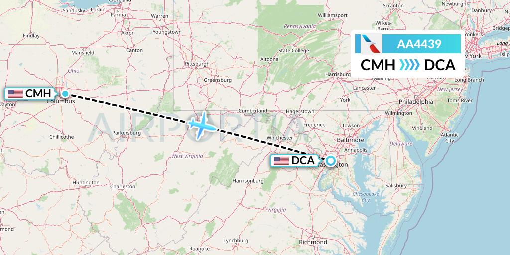 AA4439 American Airlines Flight Map: Columbus to Washington