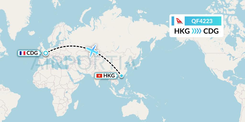 QF4223 Qantas Flight Map: Hong Kong to Paris