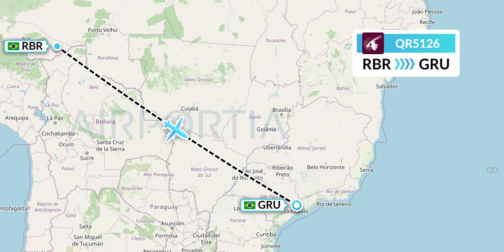 QR5126 Qatar Airways Flight Map: Rio Branco to Sao Paulo