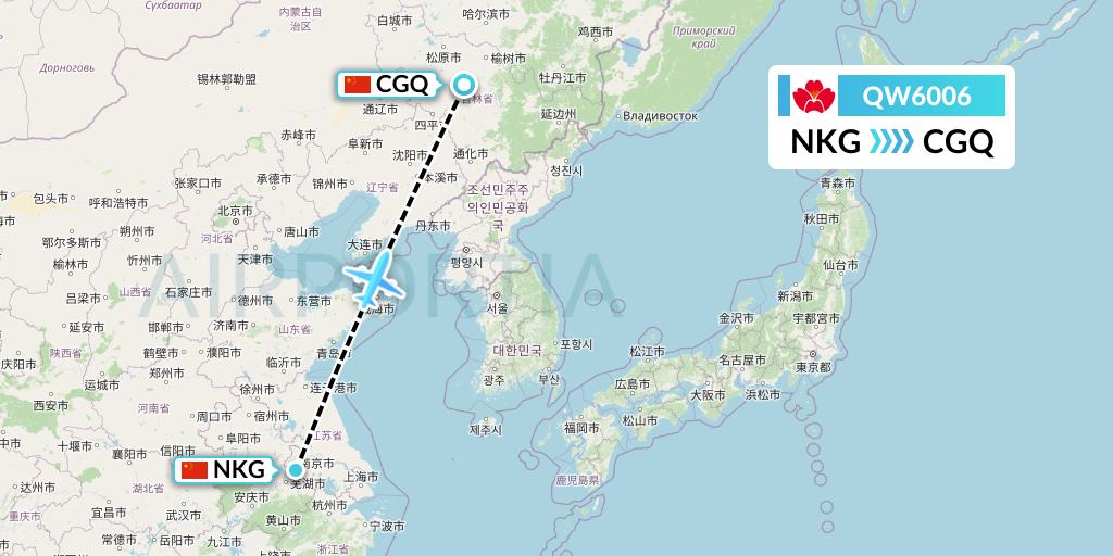 QW6006 Qingdao Airlines Flight Map: Nanjing to Changchun