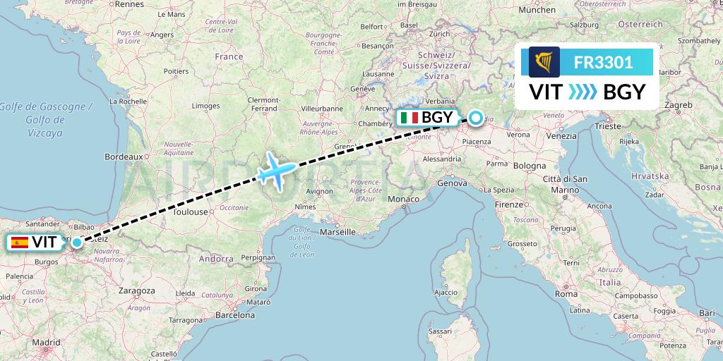 FR3301 Ryanair Flight Map: Vitoria to Milan