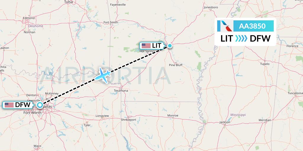 AA3850 American Airlines Flight Map: Little Rock to Dallas
