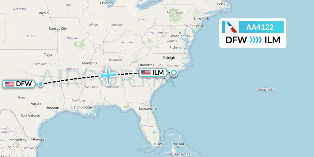 AA4122 American Airlines Flight Map: Dallas to Wilmington