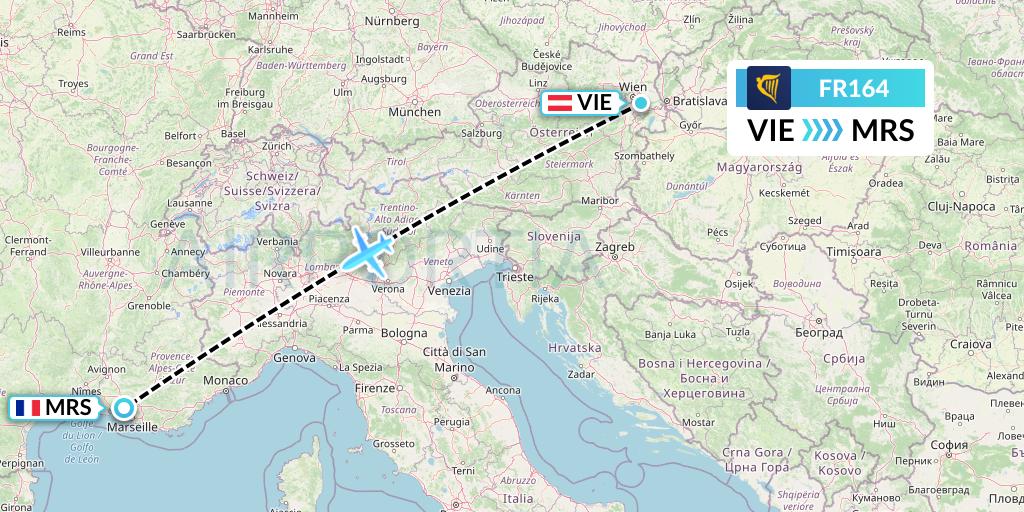 FR164 Ryanair Flight Map: Vienna to Marseille