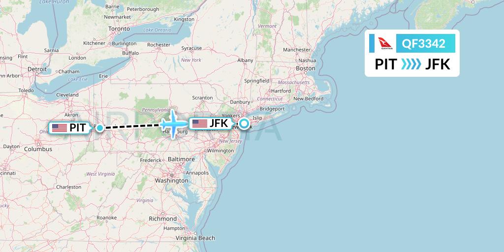QF3342 Qantas Flight Map: Pittsburgh to New York