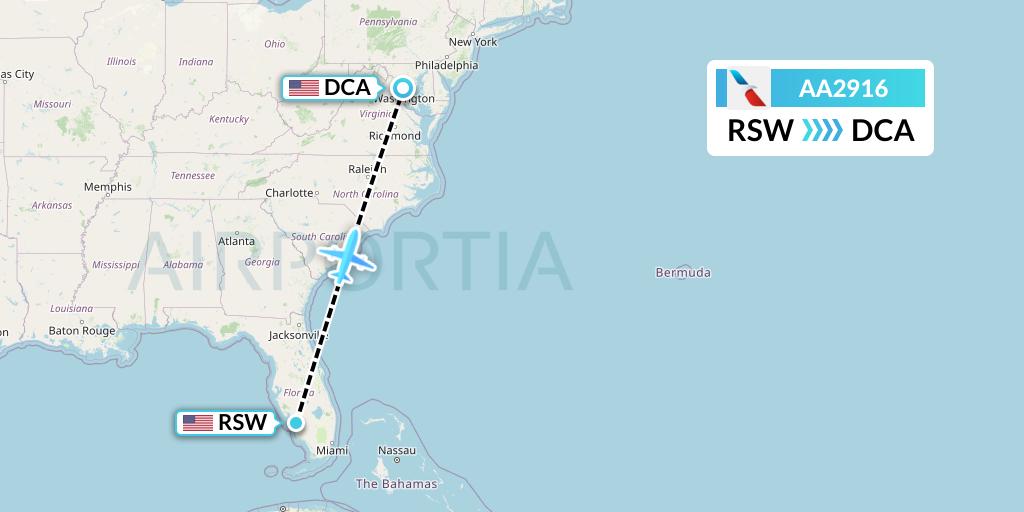AA2916 American Airlines Flight Map: Fort Myers to Washington