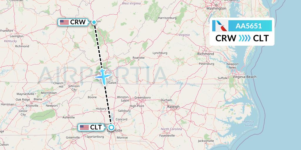 AA5651 American Airlines Flight Map: Charleston to Charlotte
