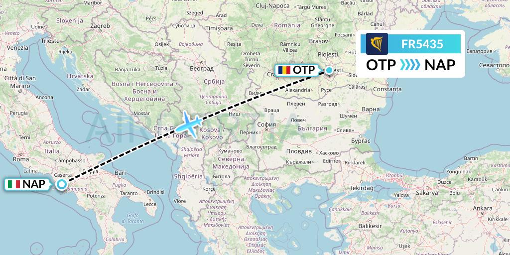 FR5435 Ryanair Flight Map: Bucharest to Naples
