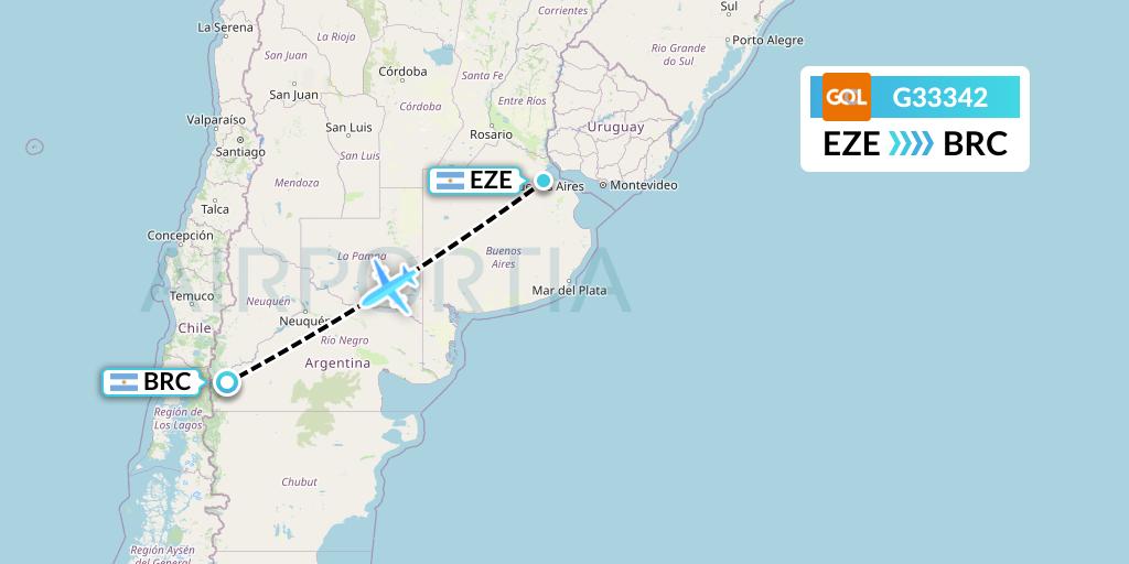 G33342 GOL Transportes Aeros Flight Map: Buenos Aires to San Carlos de Bariloche