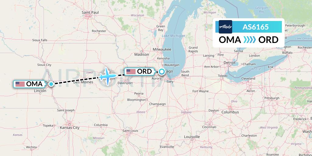 AS6165 Alaska Airlines Flight Map: Omaha to Chicago
