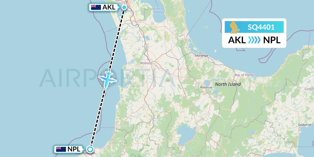 SQ4401 Singapore Airlines Flight Map: Auckland to New Plymouth