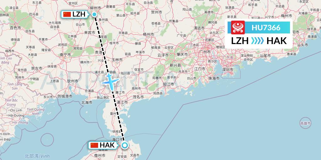 HU7366 Hainan Airlines Flight Map: Liuzhou to Haikou