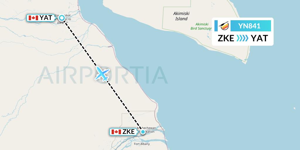 YN841 Air Creebec Flight Map: Kashechewan to Attawapiskat