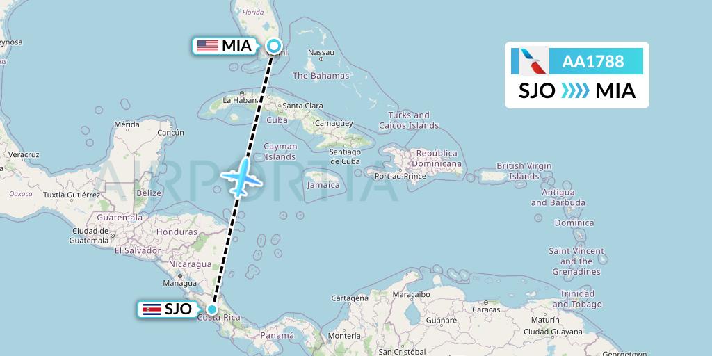 AA1788 American Airlines Flight Map: San Jose to Miami