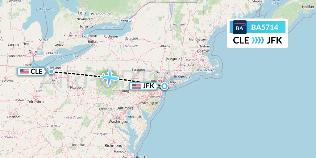 BA5714 British Airways Flight Map: Cleveland to New York