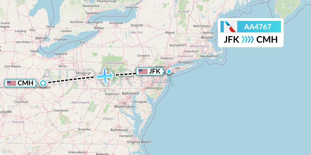 AA4767 American Airlines Flight Map: New York to Columbus