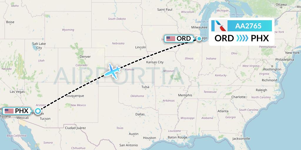 AA2765 American Airlines Flight Map: Chicago to Phoenix