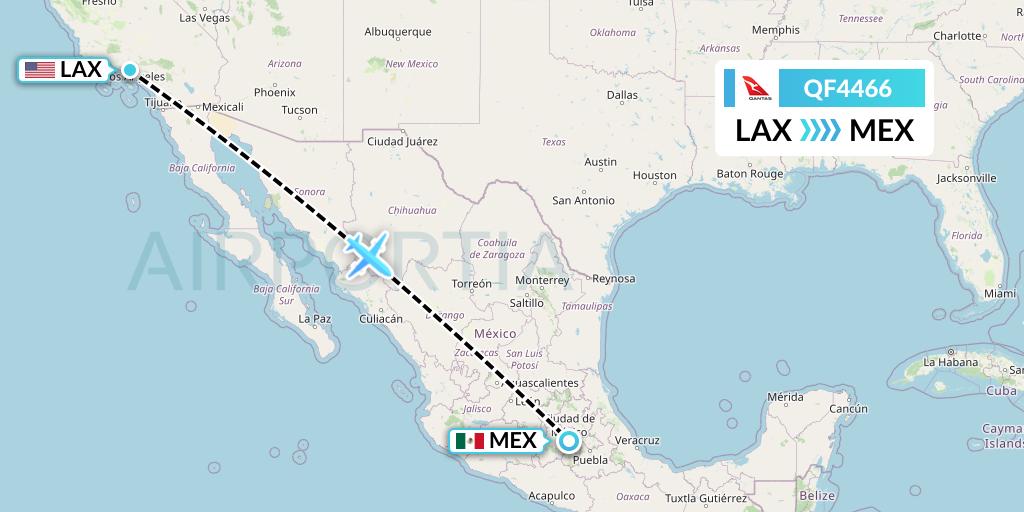 QF4466 Qantas Flight Map: Los Angeles to Mexico City