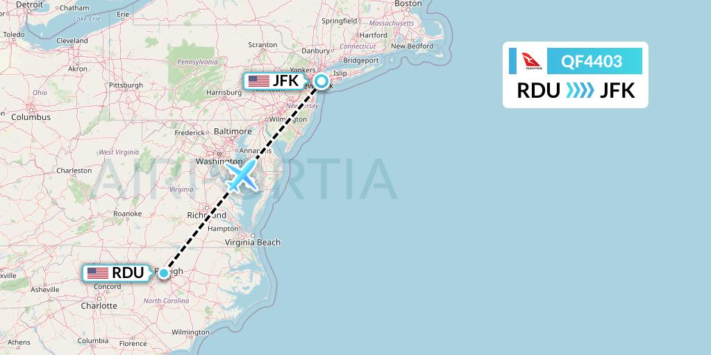 QF4403 Qantas Flight Map: Raleigh-Durham to New York
