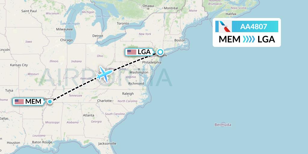 AA4807 American Airlines Flight Map: Memphis to New York