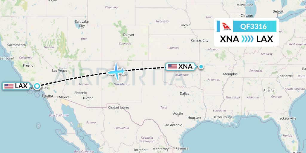QF3316 Qantas Flight Map: Bentonville to Los Angeles