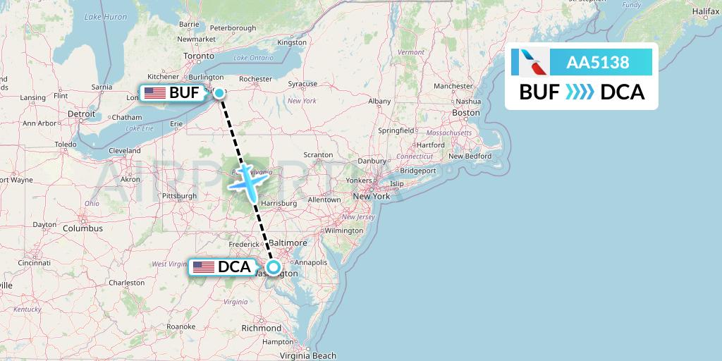 AA5138 American Airlines Flight Map: Buffalo to Washington