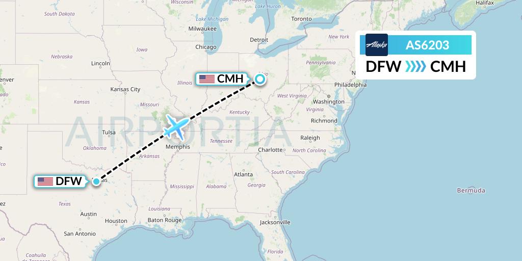 AS6203 Alaska Airlines Flight Map: Dallas to Columbus