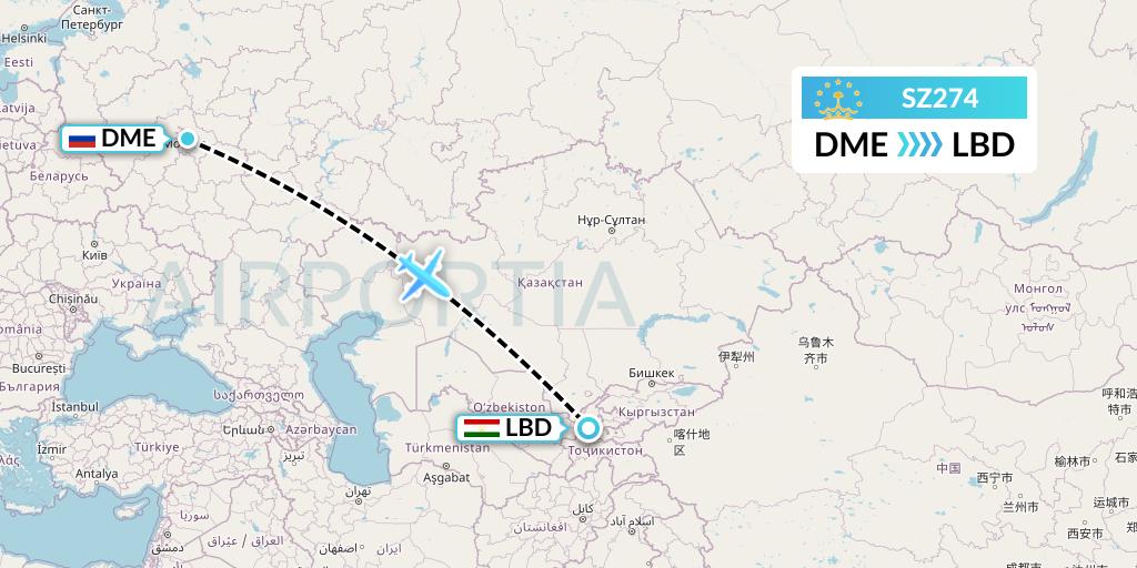 SZ274 Somon Air Flight Map: Moscow to Khudzhand
