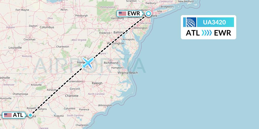 UA3420 United Airlines Flight Map: Atlanta to New York