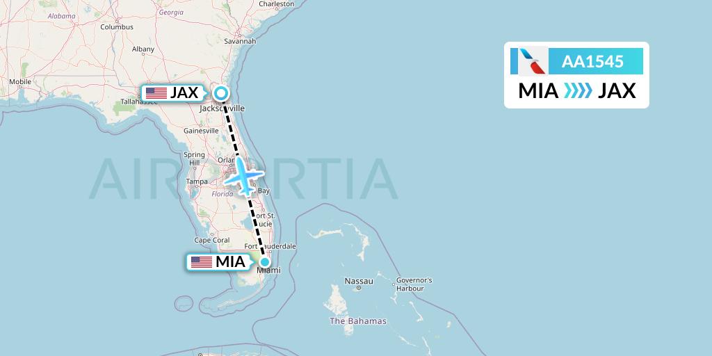 AA1545 American Airlines Flight Map: Miami to Jacksonville