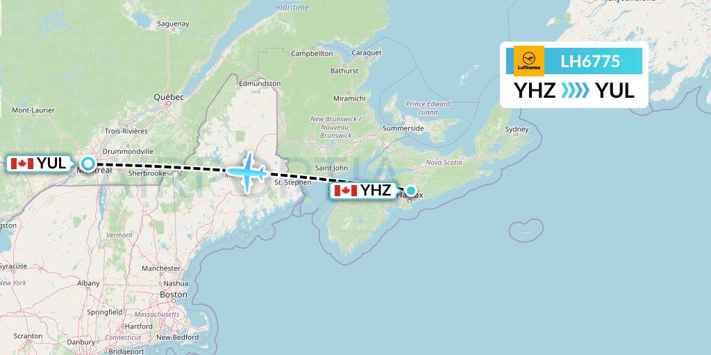 LH6775 Lufthansa Flight Map: Halifax to Montreal