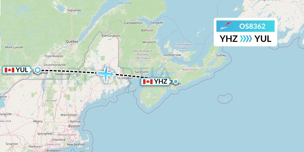 OS8362 Austrian Airlines Flight Map: Halifax to Montreal