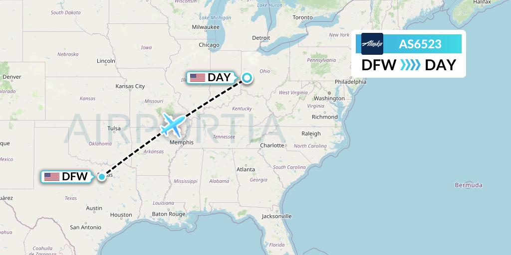 AS6523 Alaska Airlines Flight Map: Dallas to Dayton