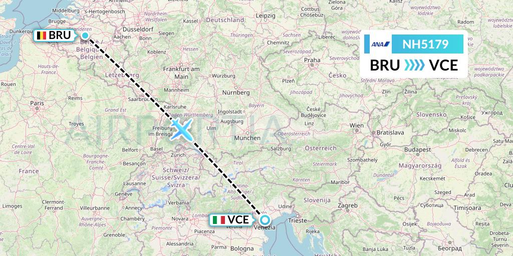 NH5179 All Nippon Airways Flight Map: Brussels to Venice