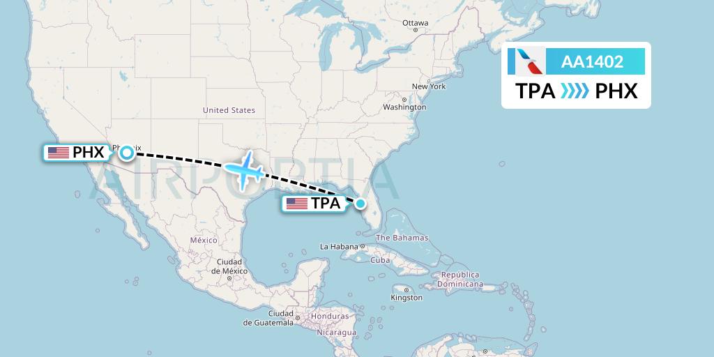AA1402 American Airlines Flight Map: Tampa to Phoenix