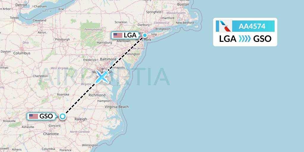AA4574 American Airlines Flight Map: New York to Greensboro