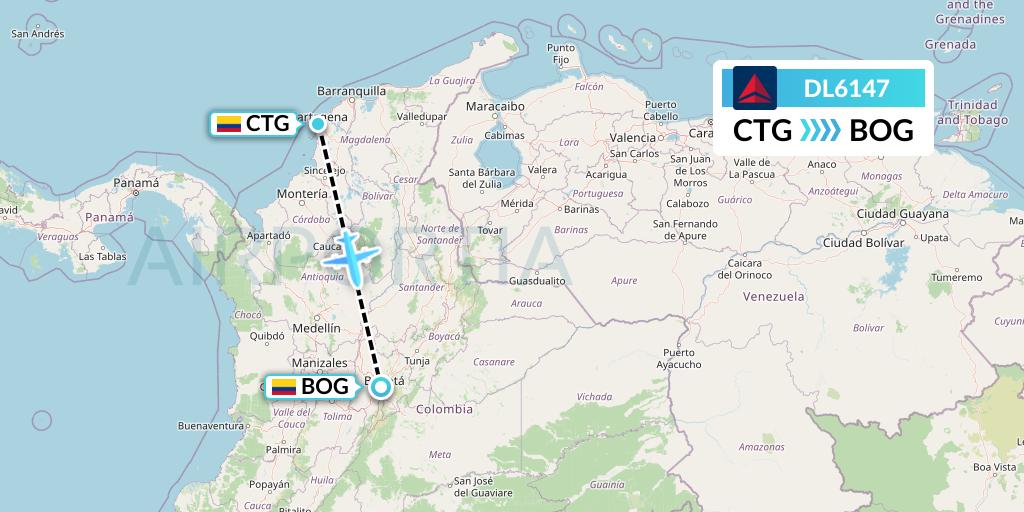 DL6147 Delta Air Lines Flight Map: Cartagena to Bogota