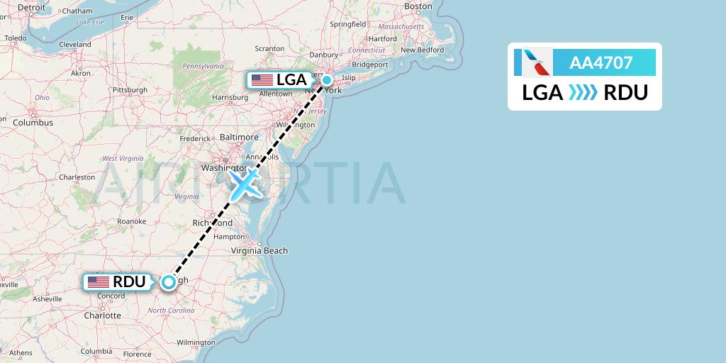 AA4707 American Airlines Flight Map: New York to Raleigh-Durham