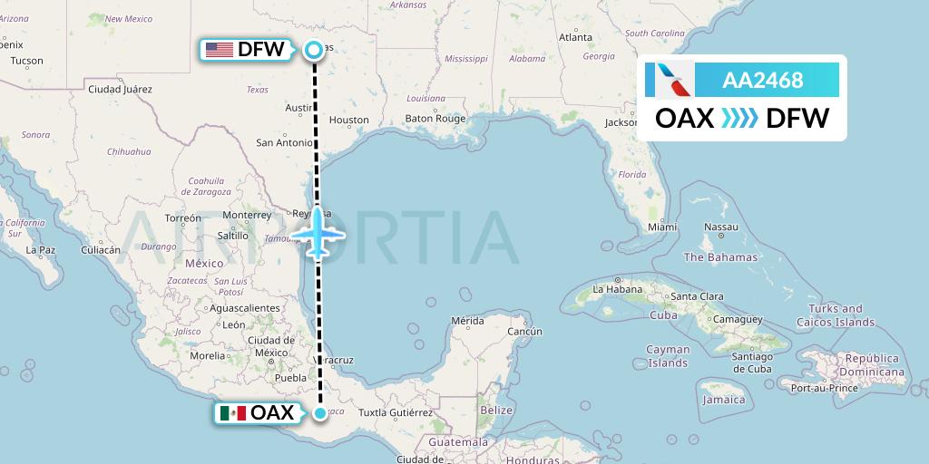AA2468 American Airlines Flight Map: Oaxaca to Dallas