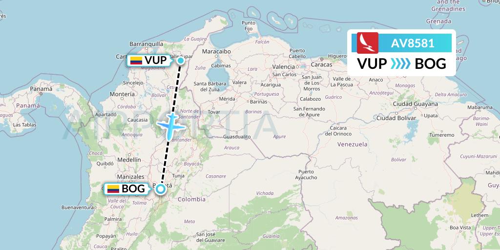 AV8581 Avianca Flight Map: Valledupar to Bogota