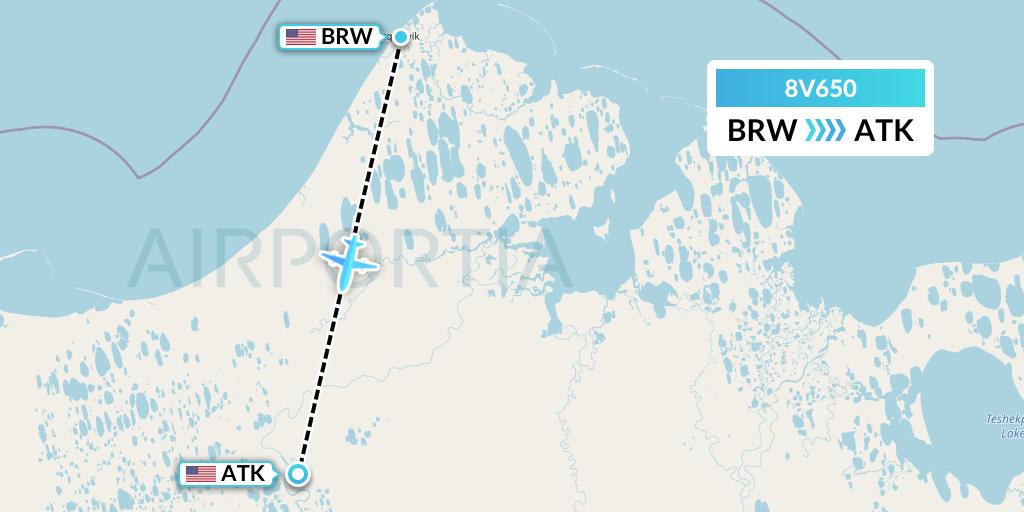 8V650 Wright Air Service Flight Map: Barrow to Atqasuk