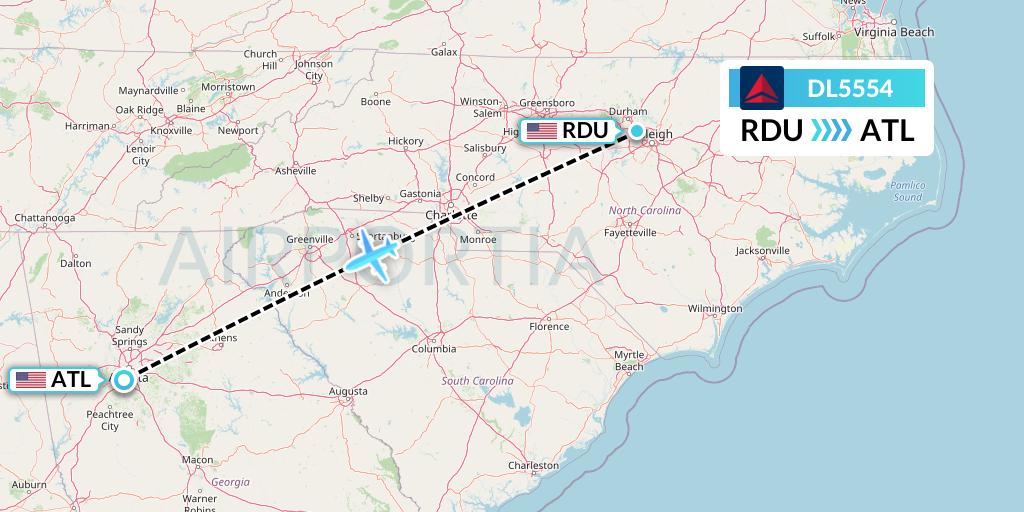DL5554 Delta Air Lines Flight Map: Raleigh-Durham to Atlanta