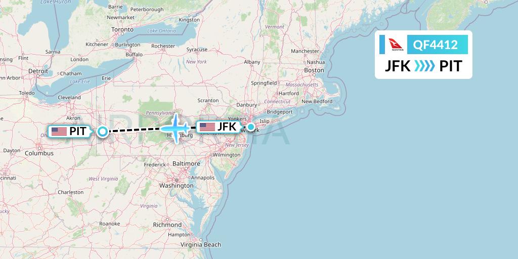 QF4412 Qantas Flight Map: New York to Pittsburgh