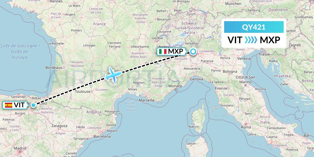 QY421 European Air Transport Flight Map: Vitoria to Milan