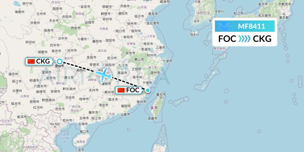 MF8411 Xiamen Airlines Flight Map: Fuzhou to Chongqing