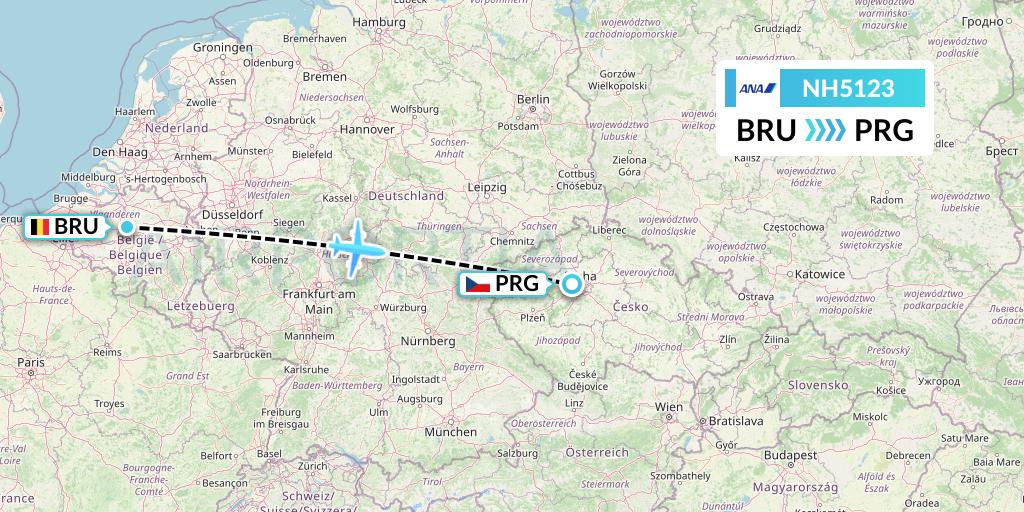 NH5123 All Nippon Airways Flight Map: Brussels to Prague