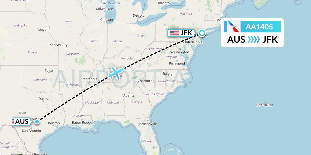 AA1405 American Airlines Flight Map: Austin to New York
