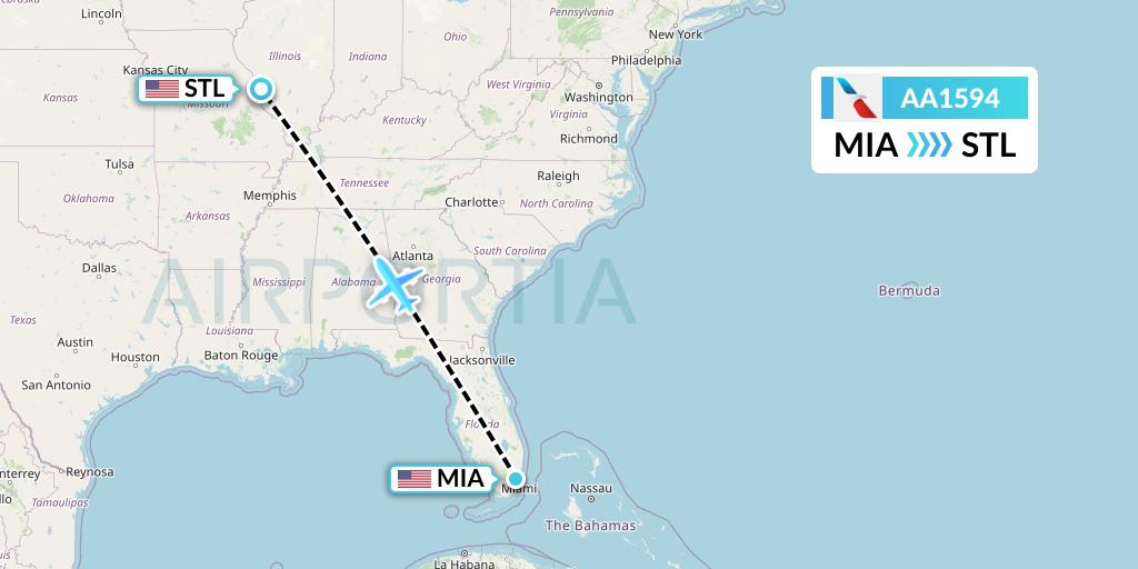 AA1594 American Airlines Flight Map: Miami to St. Louis